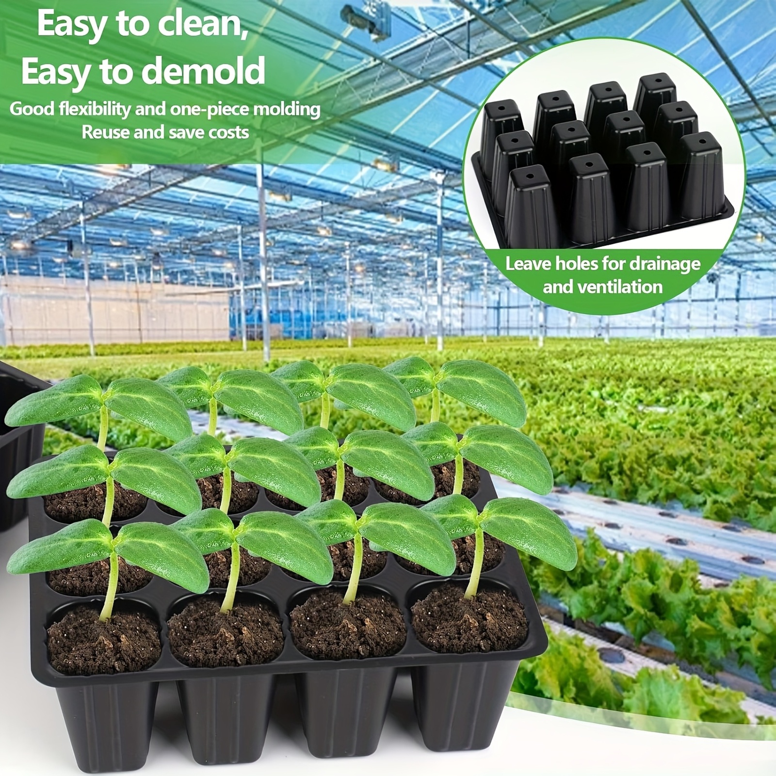 Nursery Plug Tray - 10pcs 12-Cell Plastic Seed Starting Trays